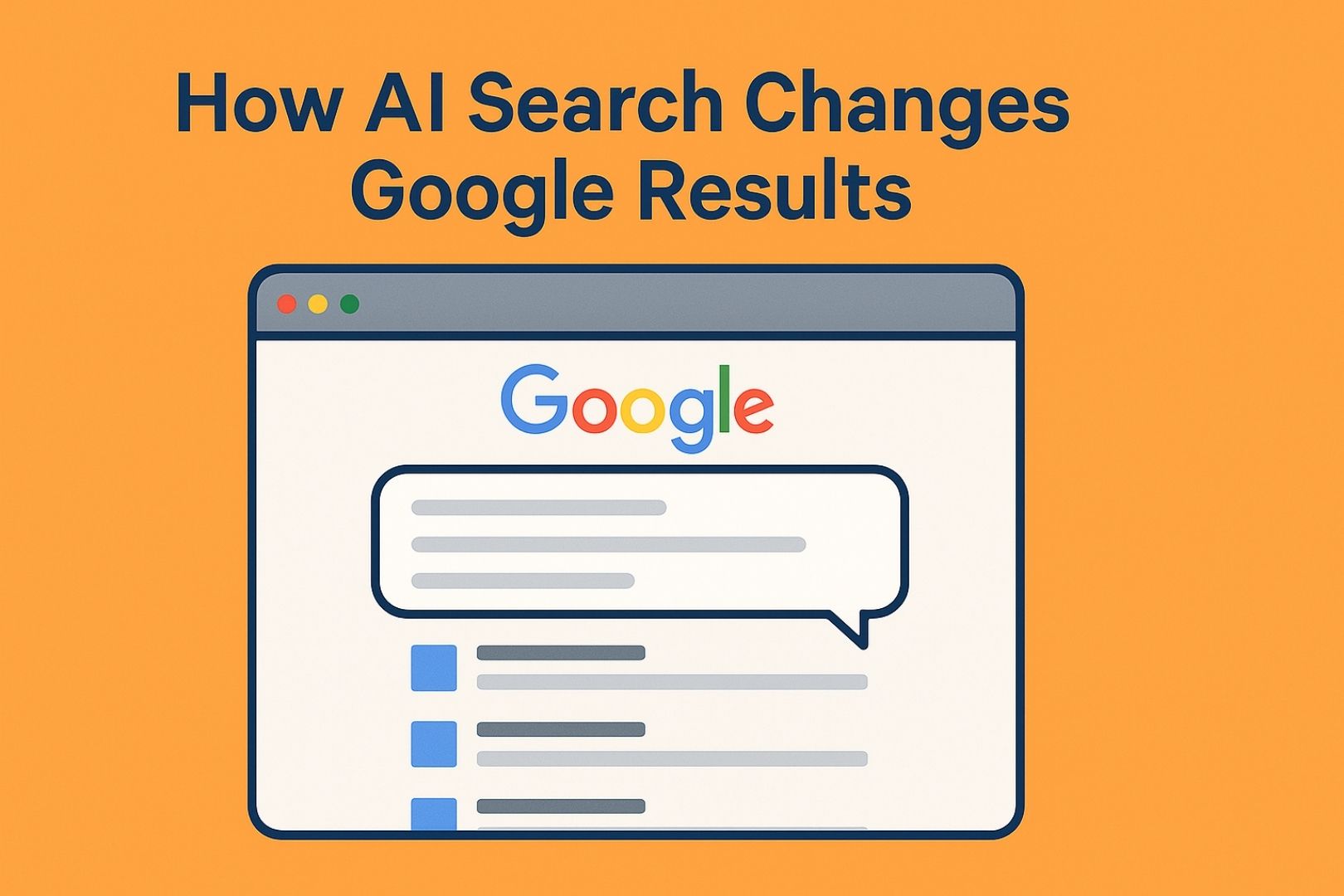 ภาพประกอบแสดงให้เห็นว่า การค้นหาด้วย AI เปลี่ยนผลลัพธ์ใน Google อย่างไร โดยแสดงลิงก์เว็บไซต์น้อยลง และมีคำตอบแบบตรงประเด็นบนหน้าจอ