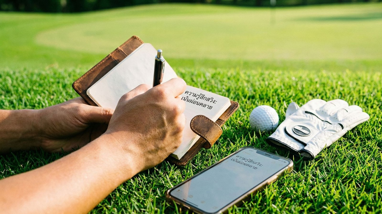 นักกอล์ฟจดบันทึกความรู้สึกในการสวิงลงในโทรศัพท์