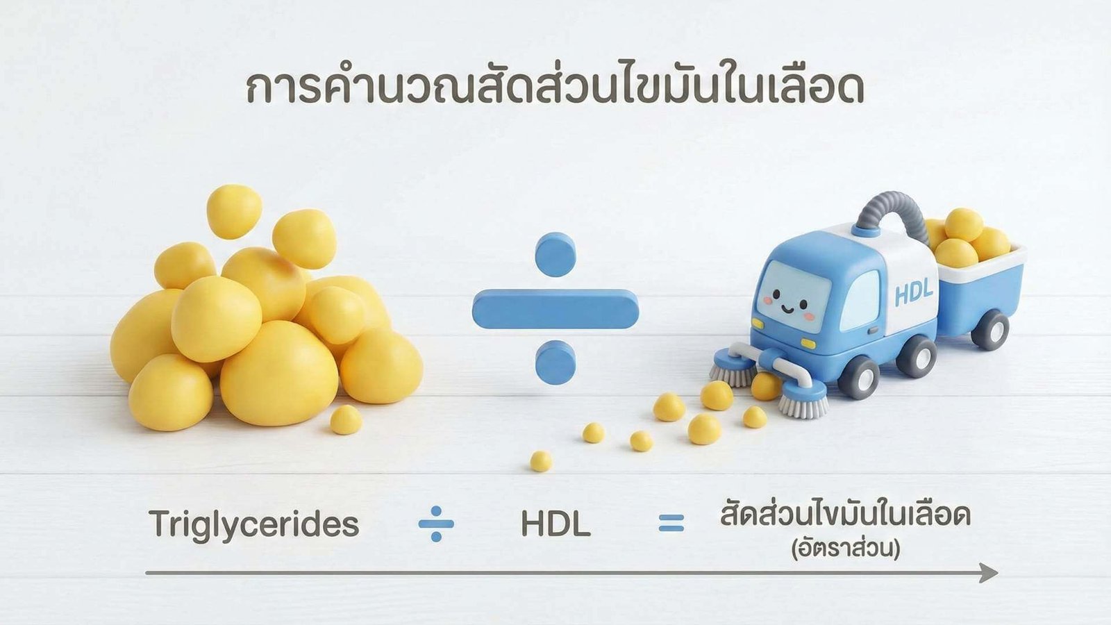 ภาพเปรียบเทียบไตรกลีเซอไรด์กับ HDL cholesterol เพื่ออธิบายสูตรคำนวณภาวะดื้ออินซูลิน